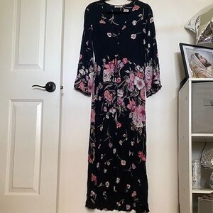 Billabong Black and Pink Floral Long Sleeve Dress